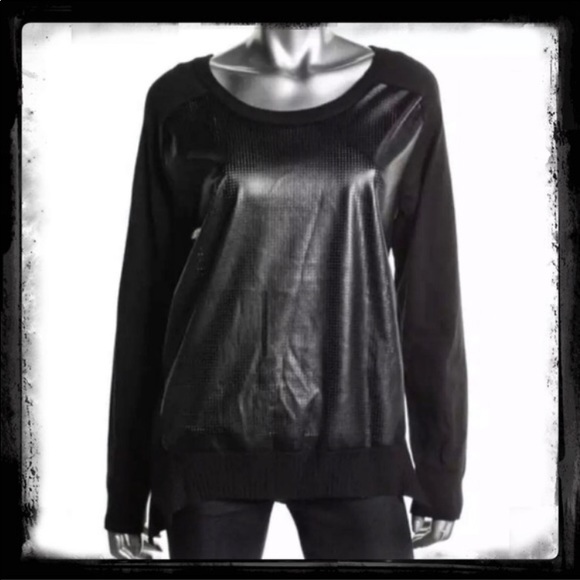 Alfani Black Perforated Leather Front Sweater SZ L! NEW! - Picture 5 of 11